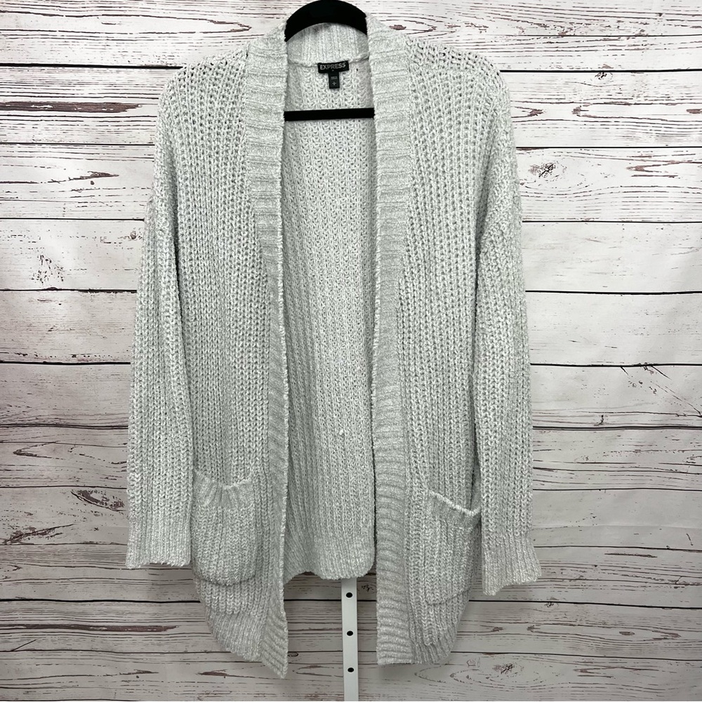 Express Women's Light Gray Knit Cardigan Sweater Large